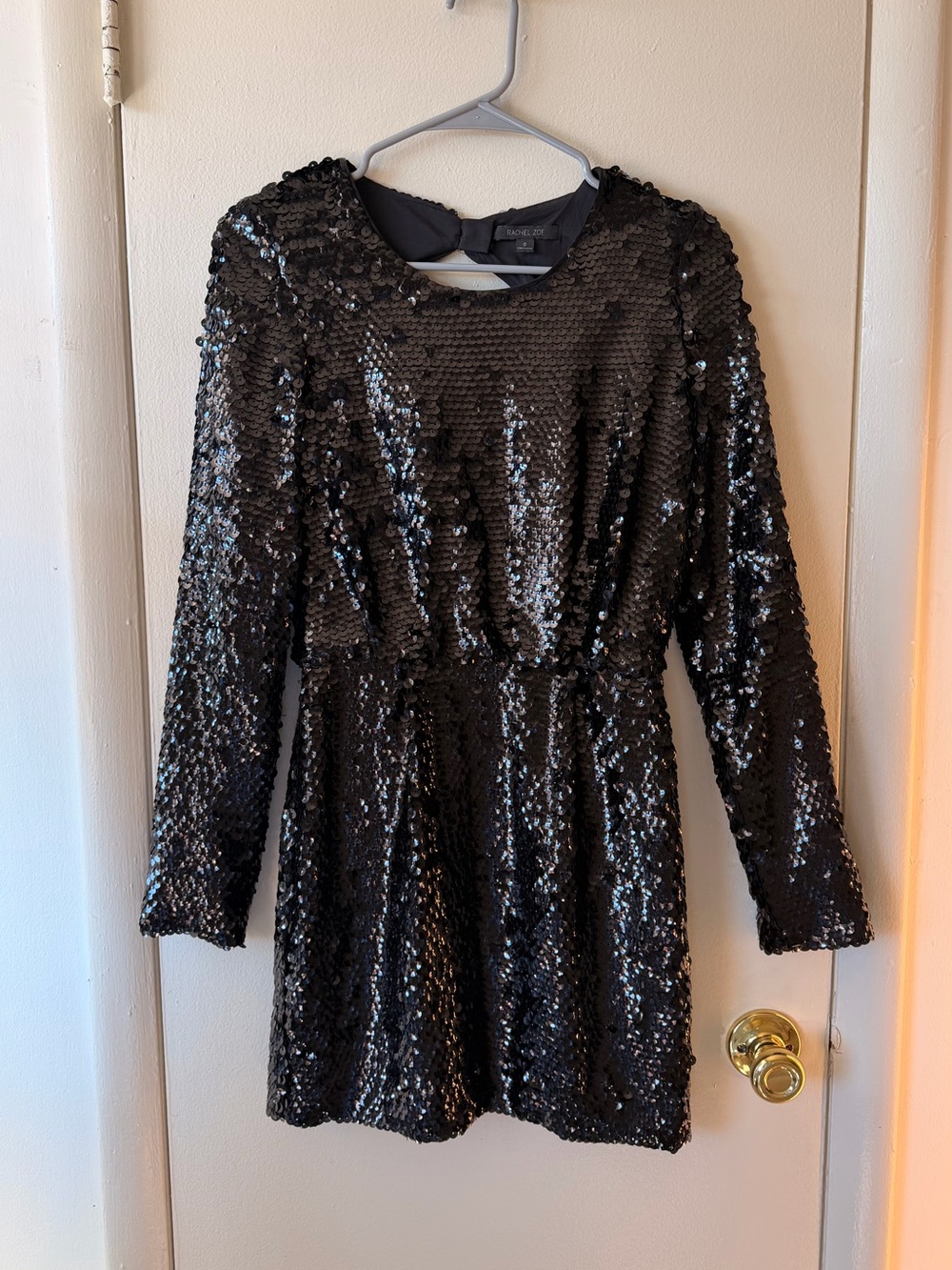Rachel Zoe Black Sequin Open Back Long Sleeve Mini Dress Size 0